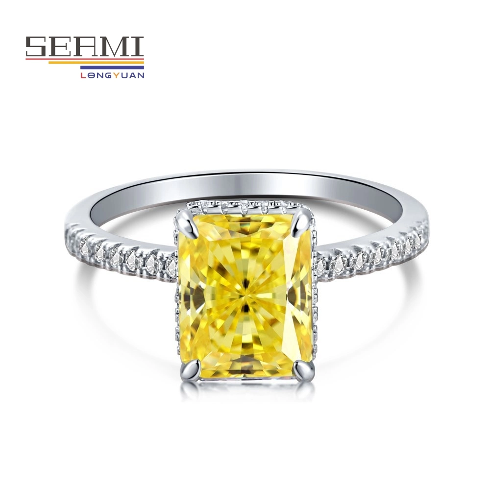 S925 Silver French Super Flash Square Diamond 8A Ice Cut Zircon Ring