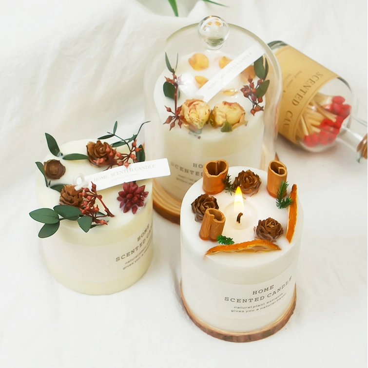 Cylindrical Aromatherapy Air Cleaner Smokeless Candle Romantic Flower Pillar Scented Candles Set