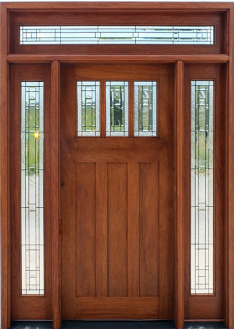 Mahogany Solid Wood Door with Glass Side-Lite and Transom