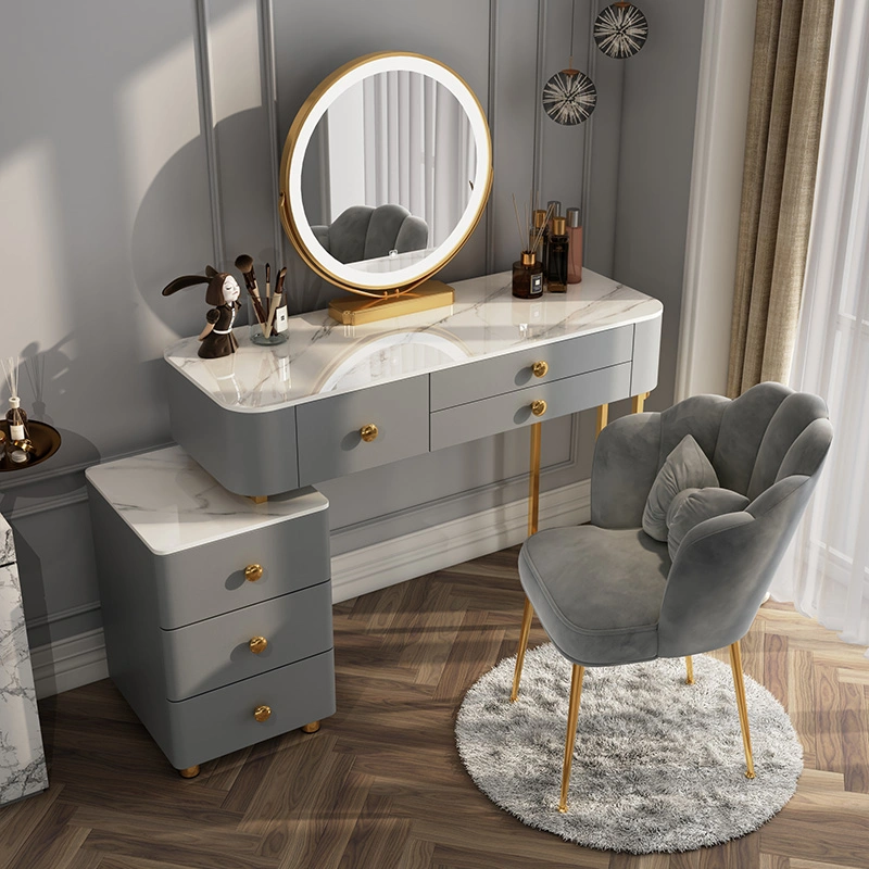 Nordic Fashion Vanity Golden Home/Hotel Desk Bedroom Modern Furniture Makeup Dresser Dressing Table with Chair and Mirror Combination