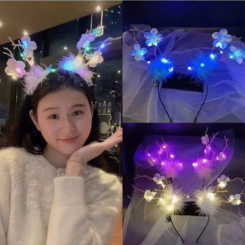 Hot Sale Colorful LED Glowing Glitter Feather LED Hairband Headgear Party Supplies Wholesale/Supplier