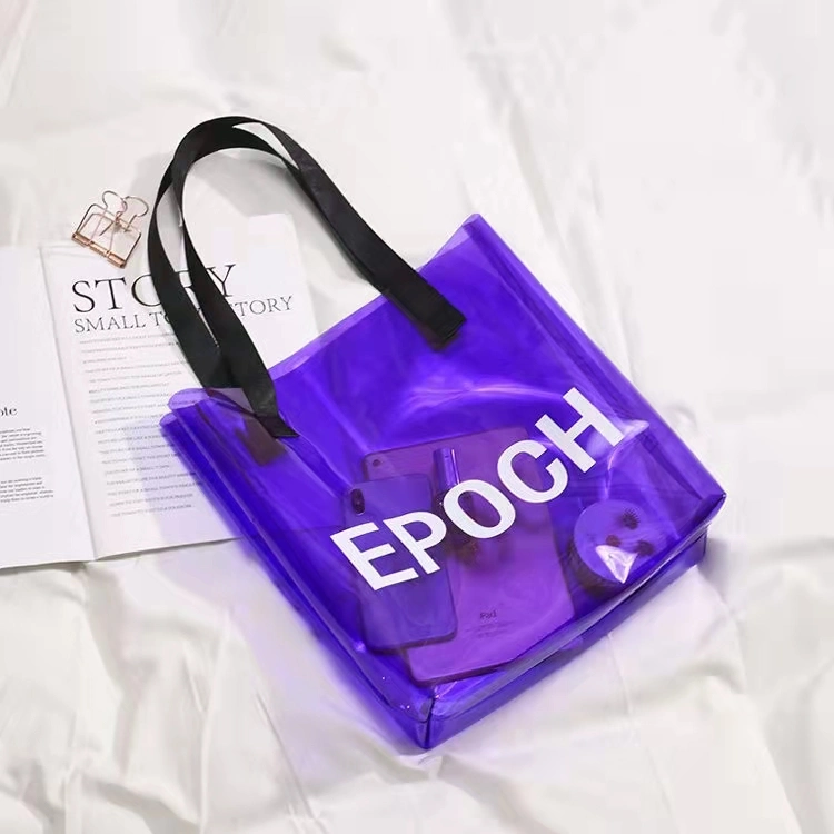 Modische klare PVC Einkaufstasche Wasserdichte Kunststoff wiederverwendbare PVC Strand Tote Bag mit strapazierfähigem Griff Bunte Damen Tote Handtasche