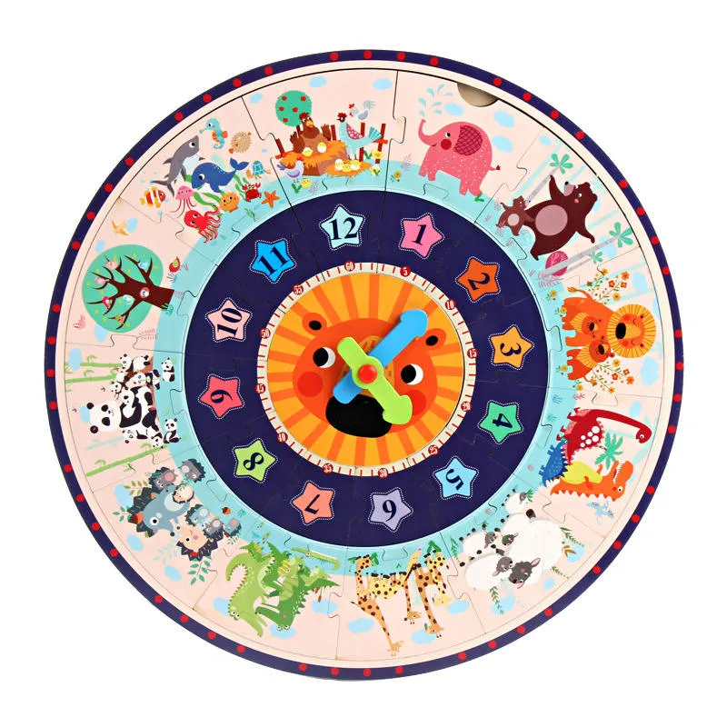 2 en 1 Puzzle en bois coloré de 12 chiffres Horloge géométrique numérique Jouet éducatif en bois pour bébé Horloge pour enfants Jouets pour enfants