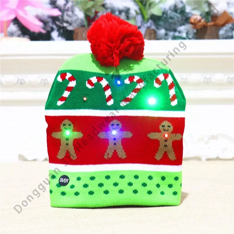 LED Christmas Hats Sweater Knitted Beanie Christmas Santa Light up Winter Hat for Kids Adults