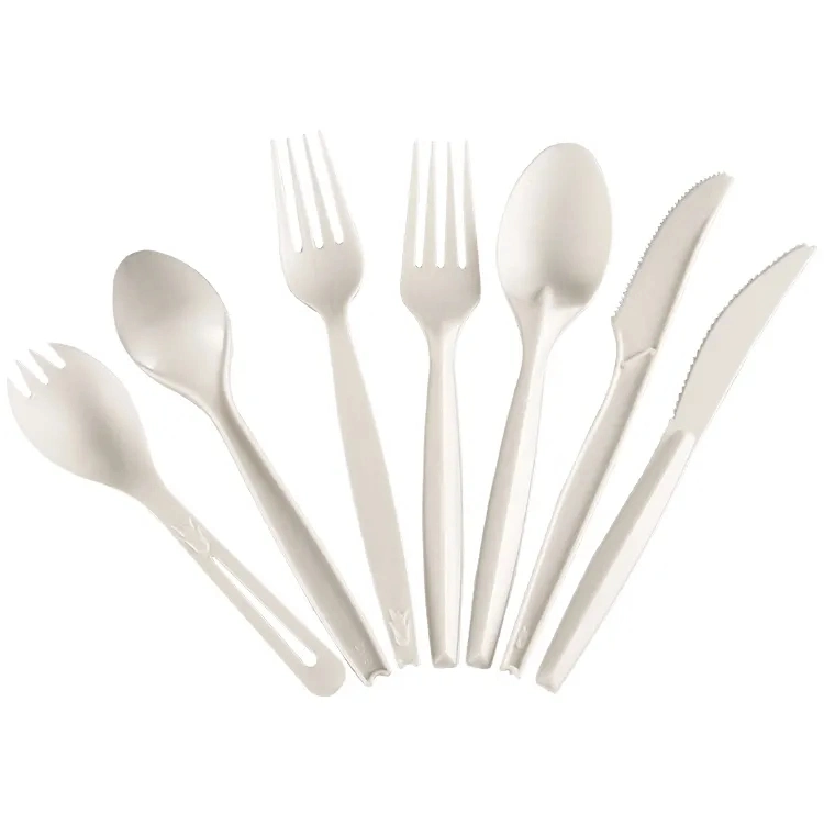 Biodegradable White Cutlery Airline PLA Fast Food 6 Inch Biodegradable Cutlery Set Plastic Disposable Knife Fork and Spoon