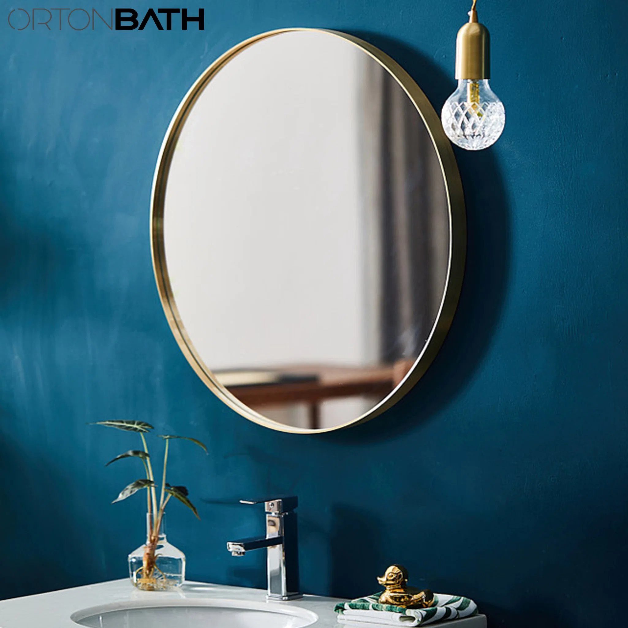 Ortonbath Traditional Wall Mirror Gold Framed Brass Framed Circle Bath Home Smart Wall Mounted Non-LED Mirror Bathroom Designer Art Mirror