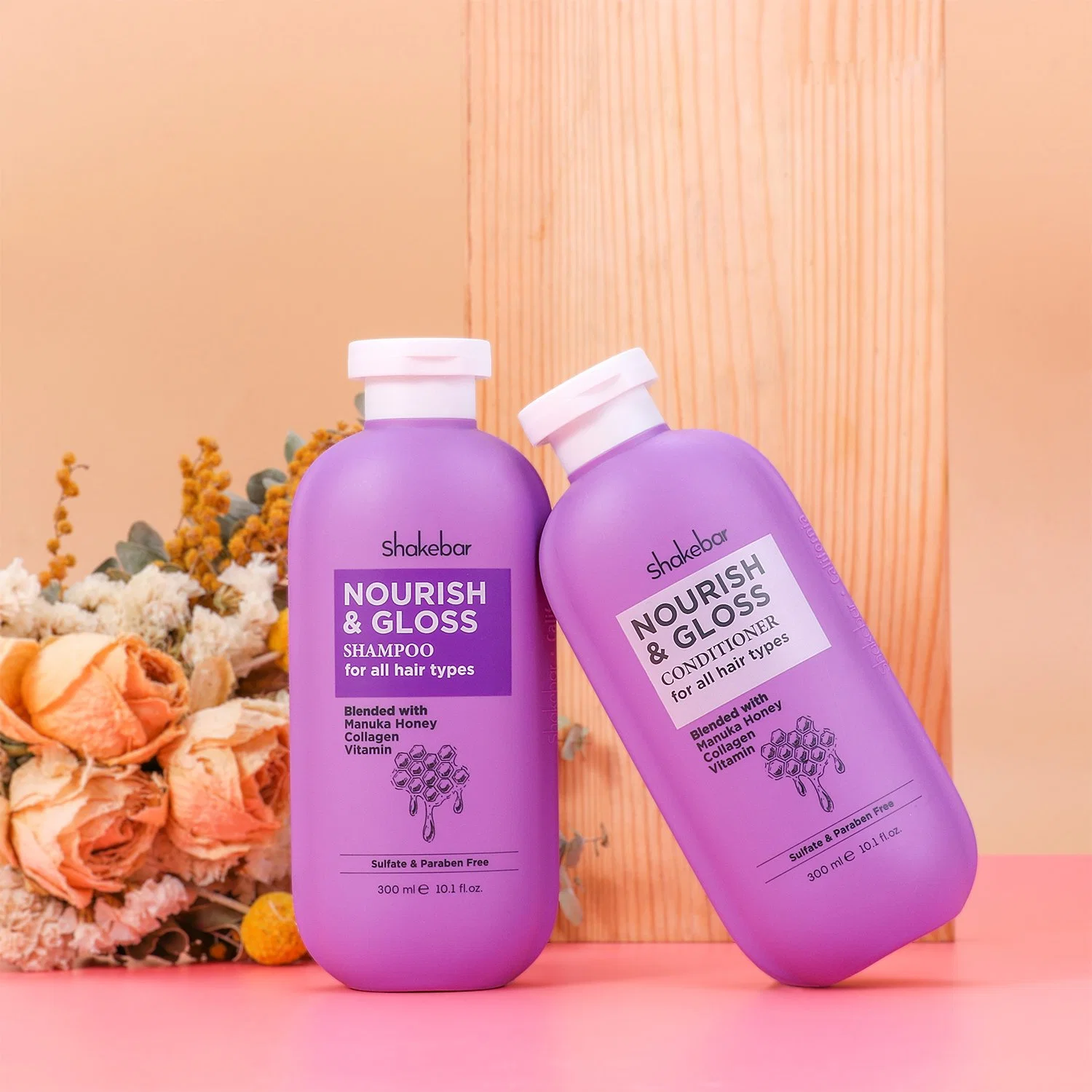 Shakebar Produits capillaires 300ml Shampooing et après-shampooing Collagène Nourrissant & Brillant pour tous types de cheveux.