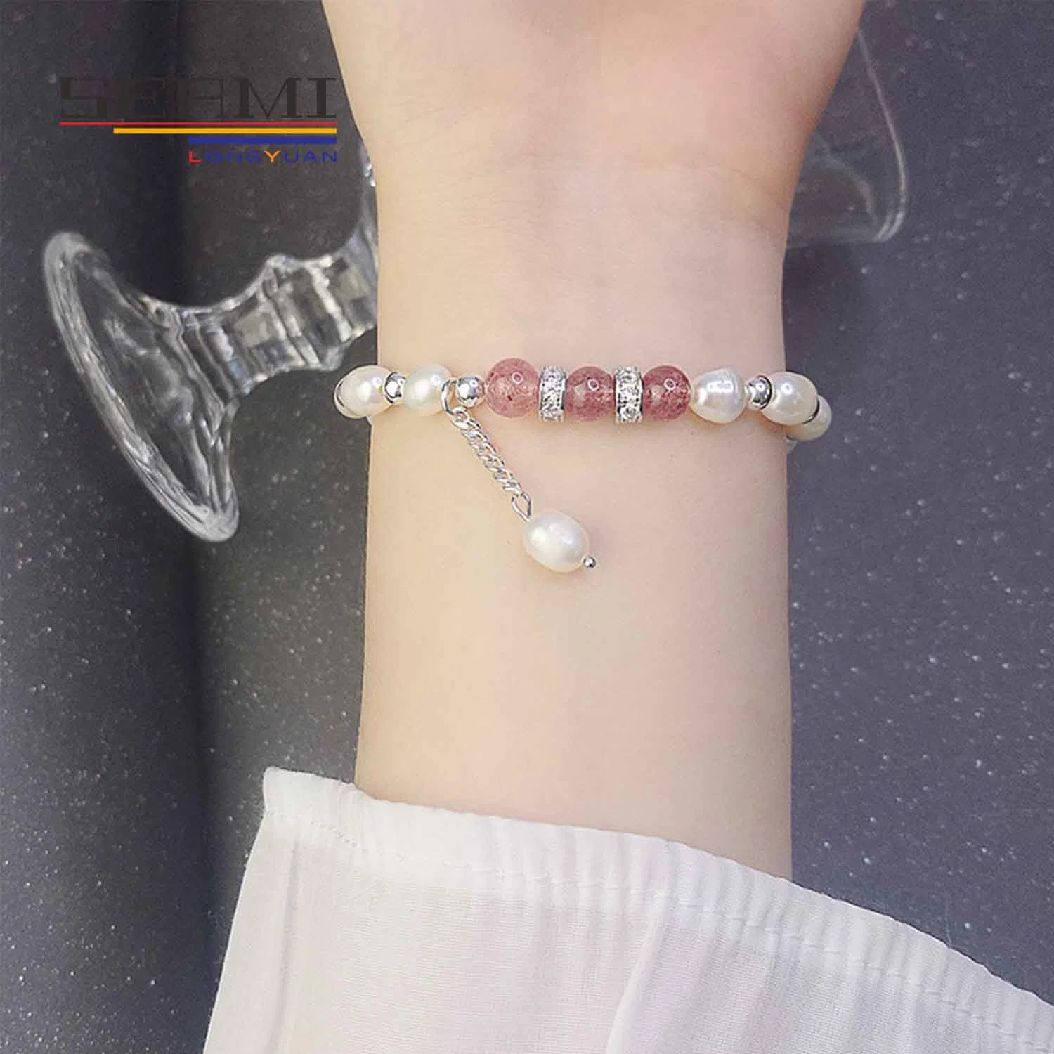 Bracelet de perles d'eau douce avec chapelet en argent 925 pour femmes