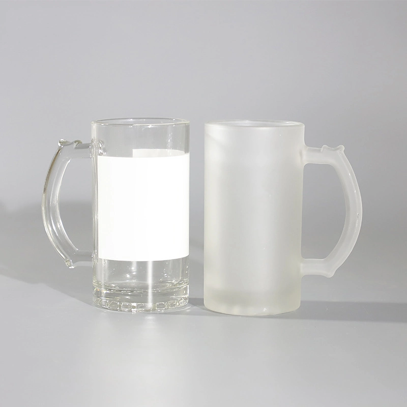 Customizable Cups 16oz Frosted Clear Glass Sublimation Beer Mug with Handle