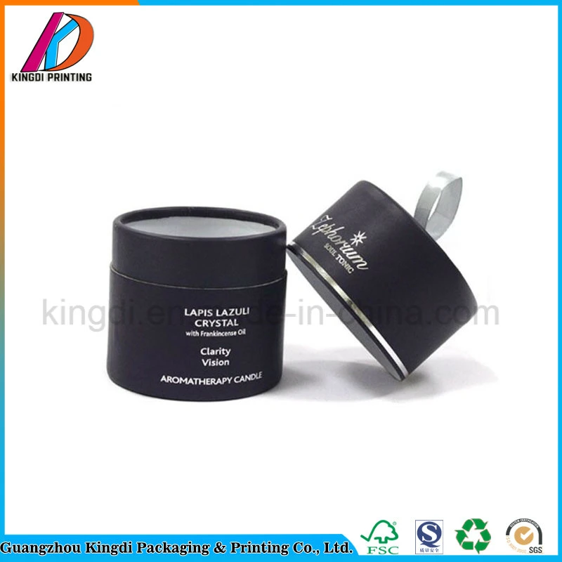 Black Cardboard Round Cylinder Candle Gift Box with Ribbon Handle