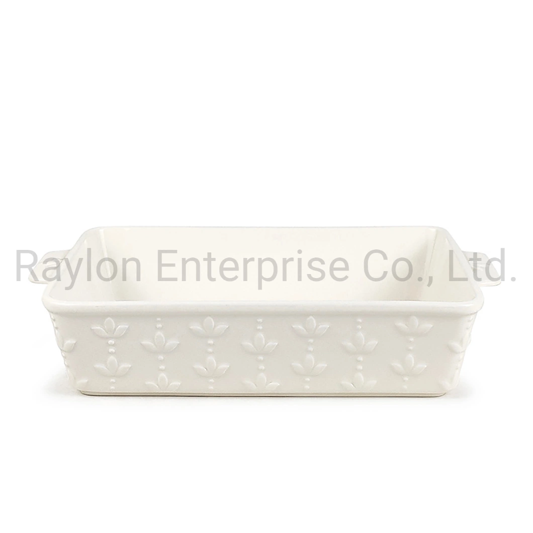 Best Quality Newly Developed Solid Color Pure White Ceramic Matt Finish Solid Color Ceramic Embossed Bakeware for Cook