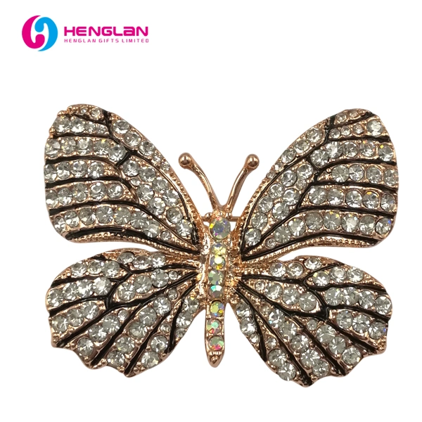 Factory Custom Made 3D Rhinestone Metal Alloy Jewelry Manufacturer Customized Beautiful Ornament Accessory Bespoke Wholesale Fashion Brass Butterfly Brooch