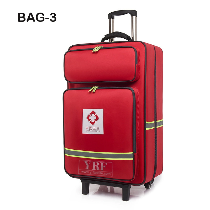 Red Cross Society Humanitarian Aid Empty Pull Rod First Aid Kit Tourniquet Tools General Medical Emergency Bag with or Without First Aid Kits