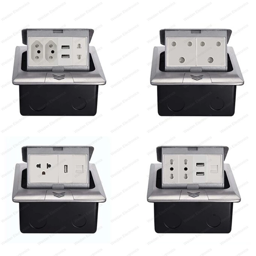 Combo Italian Floor Power Socket with Stainless Steel face plate, Italian*2P+ USB*2P+ Type C*1P