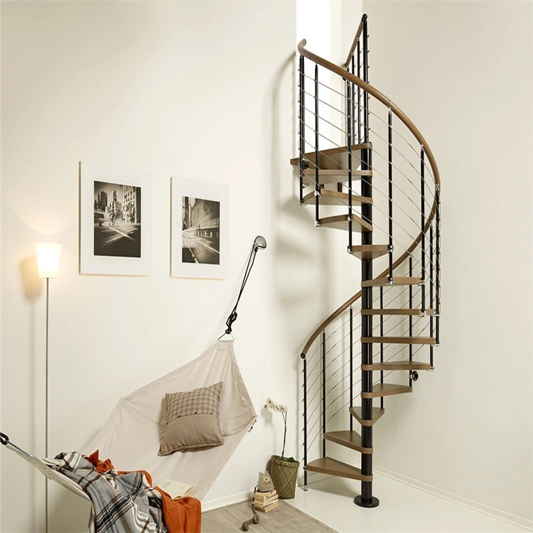 Home Small Space Oak Wood Spiral Staircase Metal Steel Spiral Stairs