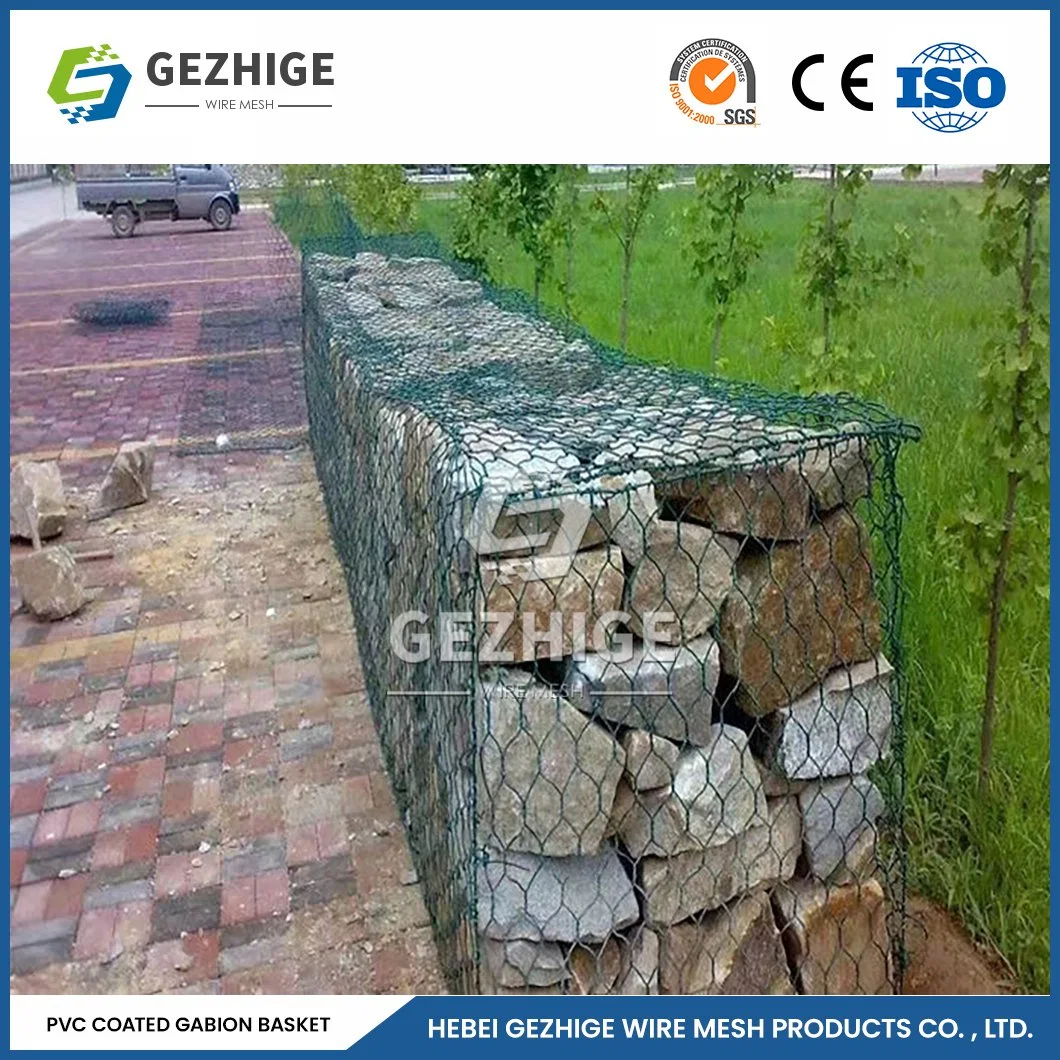 Gezhige 100X150 mm Gabion Cage Retaining Wall Factory 3,0-4,0mm Selvedge Grosor del alambre Gabion plástico gabion China 2,0*0,5*0,5 M malla de alambre Gaviones