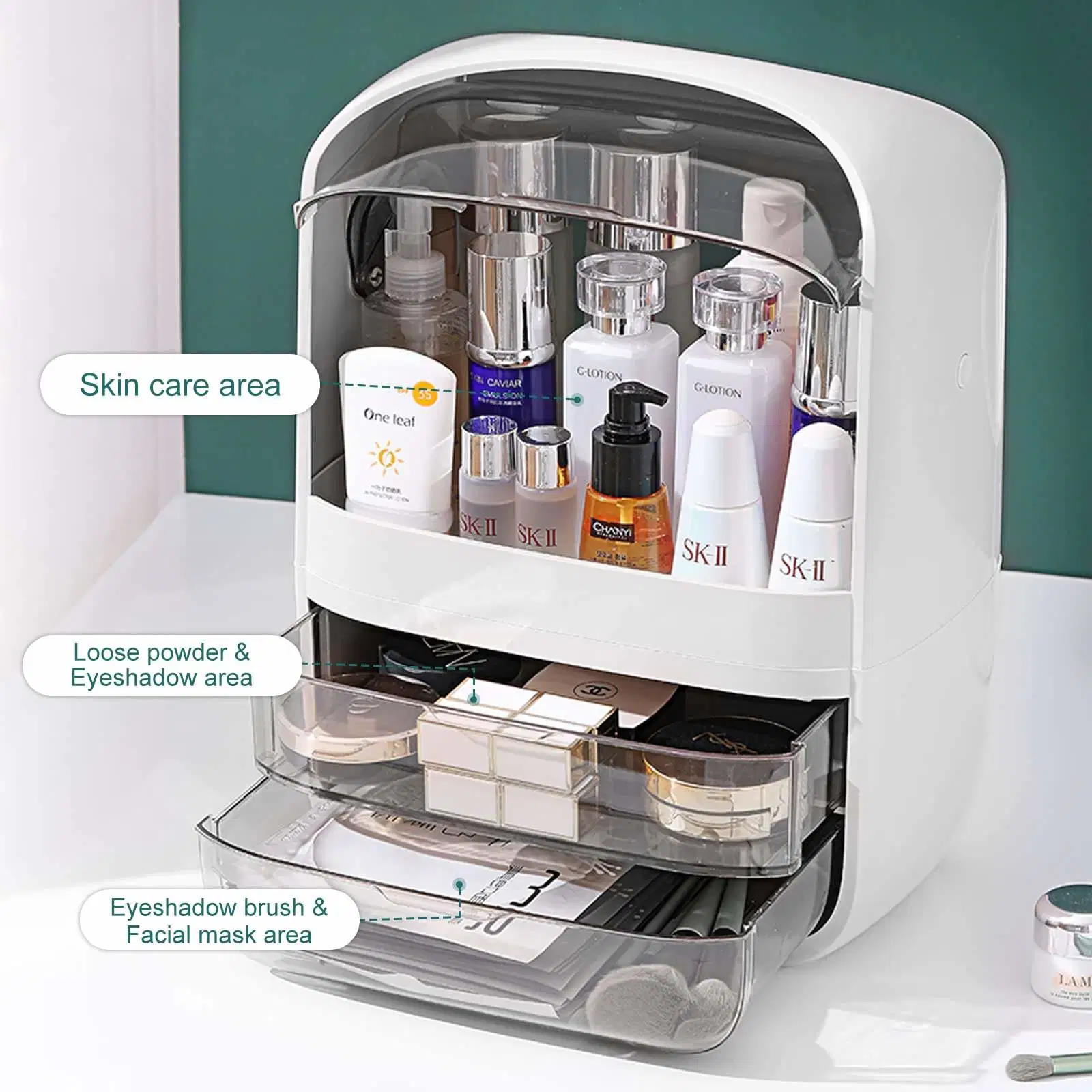 Countertop Cosmetic Skincare Display Cases Maquillaje Organizador de almacenamiento con tapa