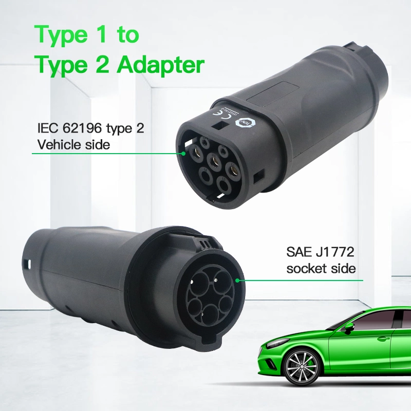 Outdoor New Energy Electric Vehicle Adapter Plug Connector Charging Equipment Type 1 to Type 2 EV Adapter