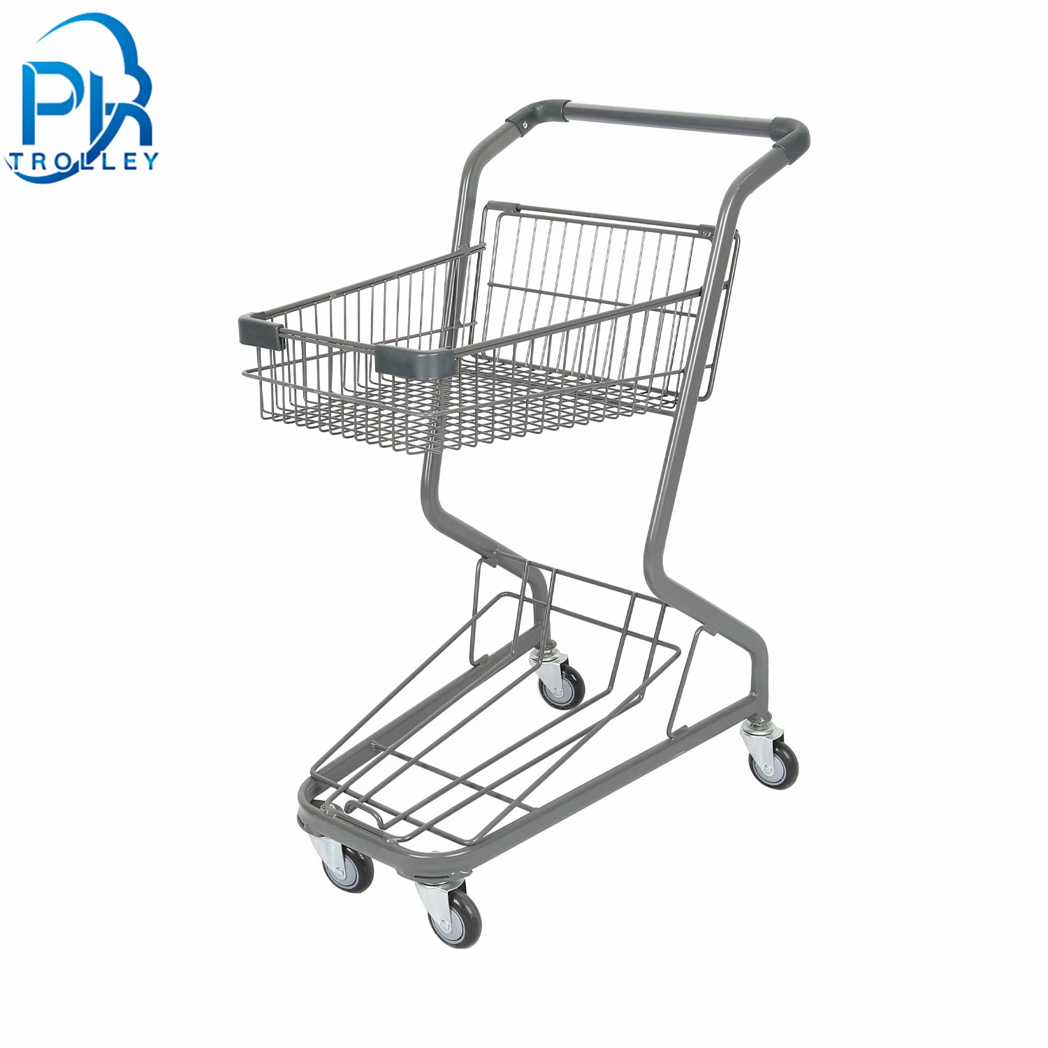 Japanischer Stil Durable 2-Tier Lebensmittelgeschäft Supermarkt Warenkorb Trolley mit Kunststoffkorb