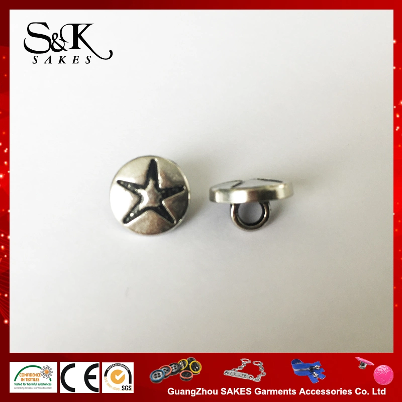 Engraved Star Logo Metal Alloy Sewing Button with Hook for Garments