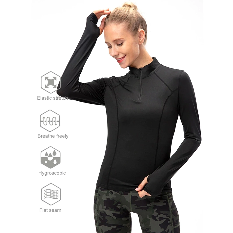 Wholesale/Supplier Slim Fit Sports Pullover manches longues Athletic Apparel for Women, Custom Workout vêtements de randonnée Street Wear Hoodless Sweatshirt with Zipper