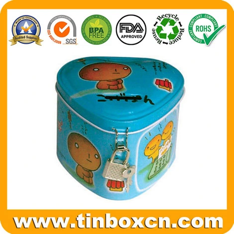 Round Tin Saving Box, Metal Coin Bank Money Box