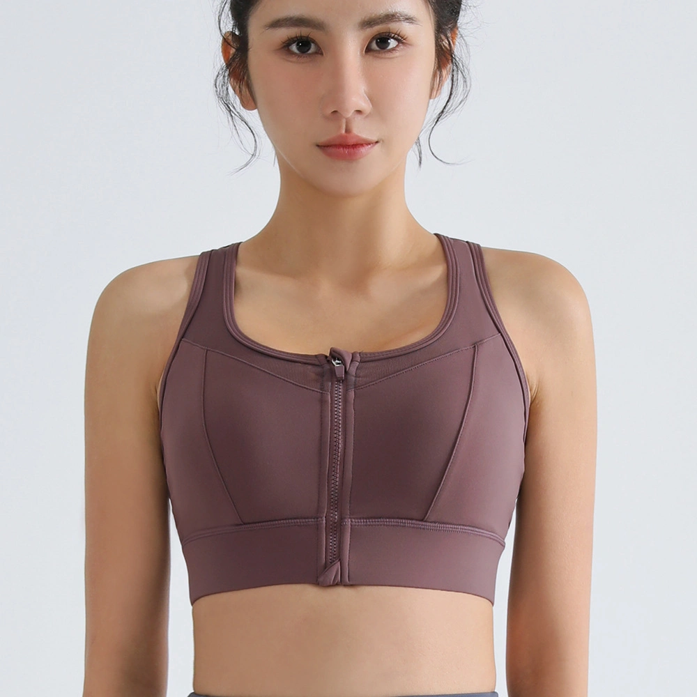 Front Zipper Integrated Sports Bra Women's High-Strength Fixed Cup