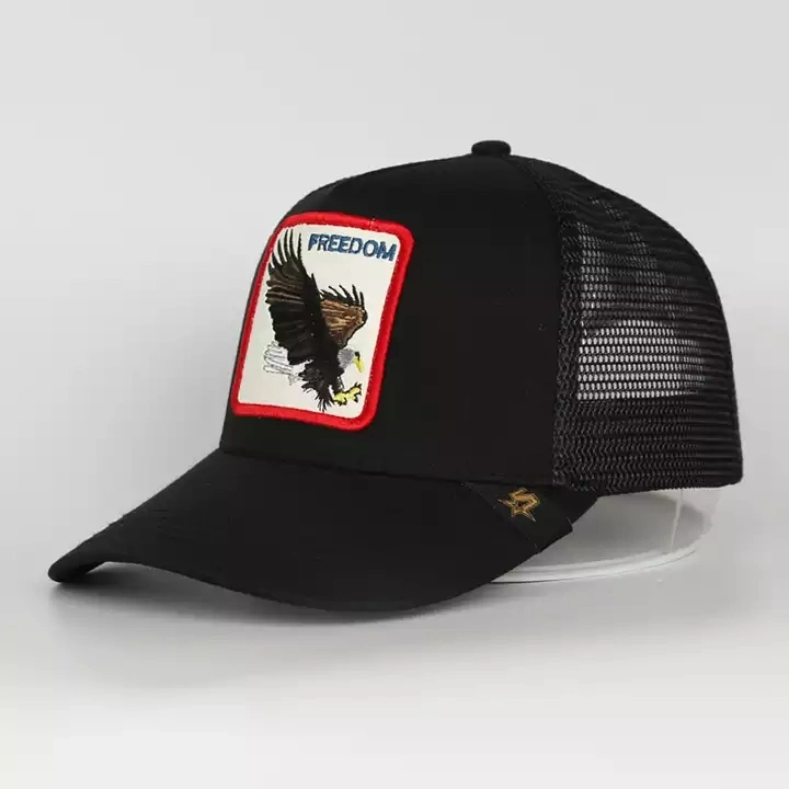 Painel 5 Homens Sports equipado de Anime Hat Gorras Couro PU Preto Gorros Bordados Personalizados Dragon Logotipo Animal Camionista Malha Pac para homens