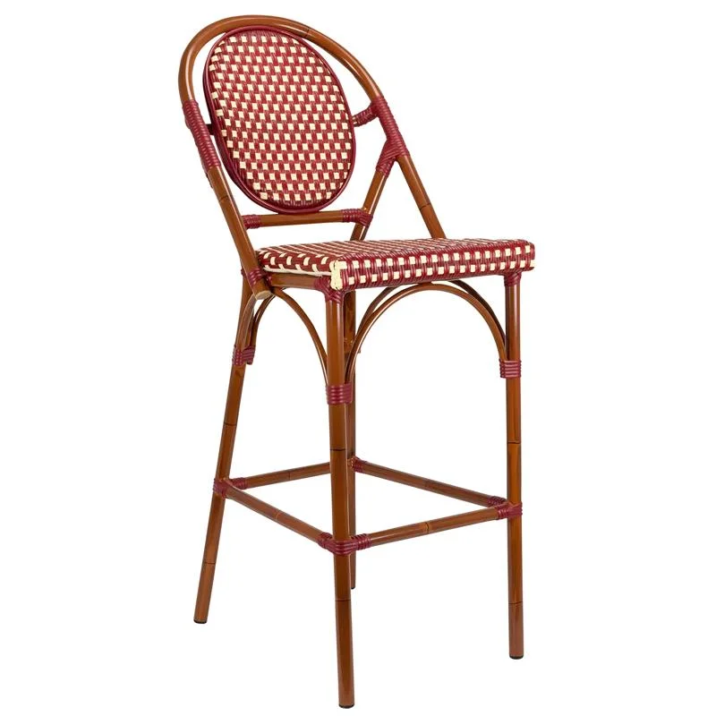 Wholesale/Supplier High quality/High cost performance  Outdoor Aluminum Frame Rattan Dining Chair Bar Stool for Coffee Shop Outdoor Furniture Wicker Bistro High Bar Chair