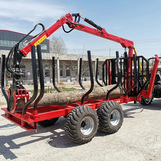 Hydraulic ATV Farm Tractor Log Timber Wood Trailer with Crane Grapple Remote Control Winch for Forestry Machinery