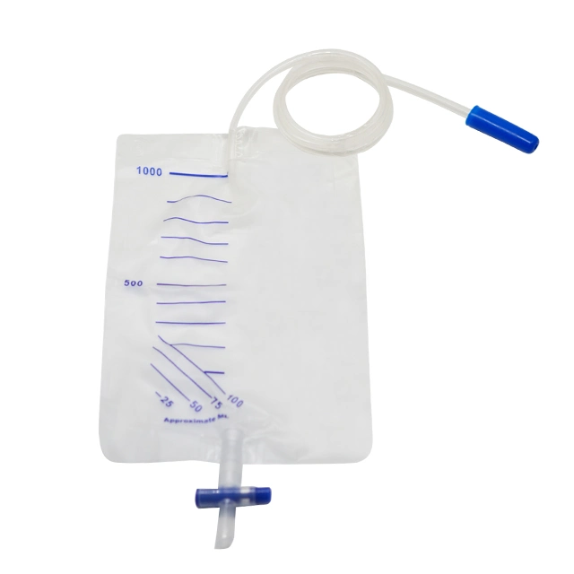 Bolsa de pierna desechable de PVC médico para adultos para recolección de orina Bolsa de recolección de orina 500 ml, 600 ml, 1000 ml