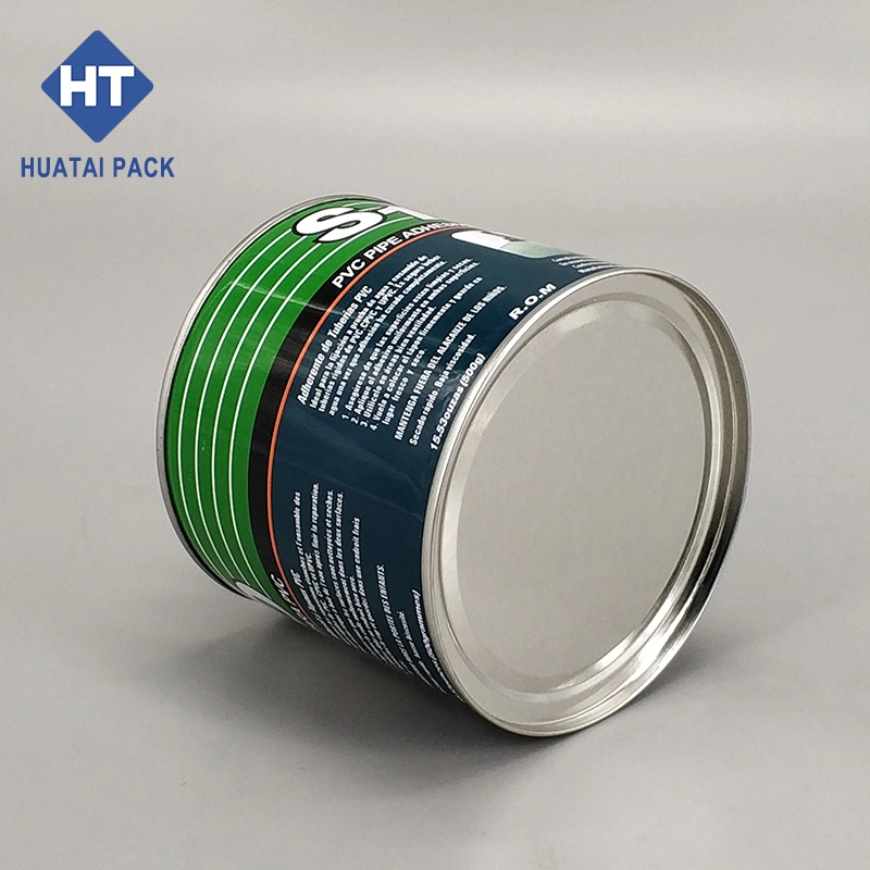 Empty 500ml Round Adhesive Tin Can 473ml PVC Pipe Glue Metal Container with Brush