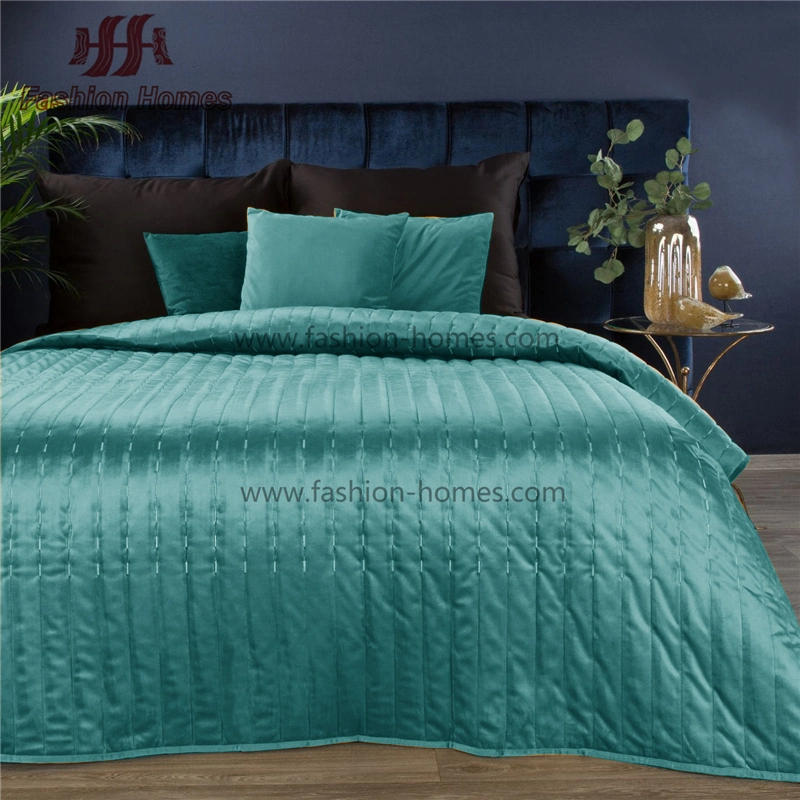 F-4493 Vertical Stripe Embroidery Stitching Dutch Velvet Quilts Bedding Sets Velvet Quilt