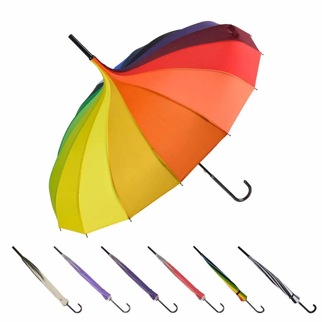 Wholesale/Supplier 16 Ribs Custom Rainbow Straight Parasol Umbrella