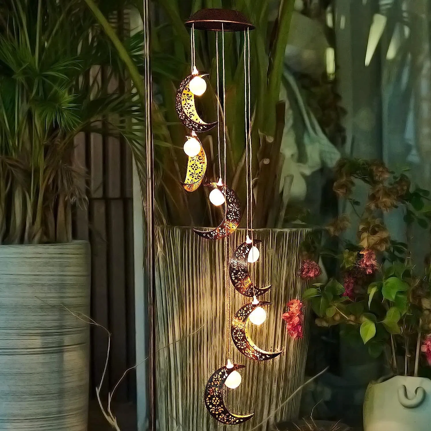 Lune solaire vent carillons extérieur lumières solaires décorations suspendues imperméables Cadeaux pour le jardin patio anniversaire fête maison de Thanksgiving