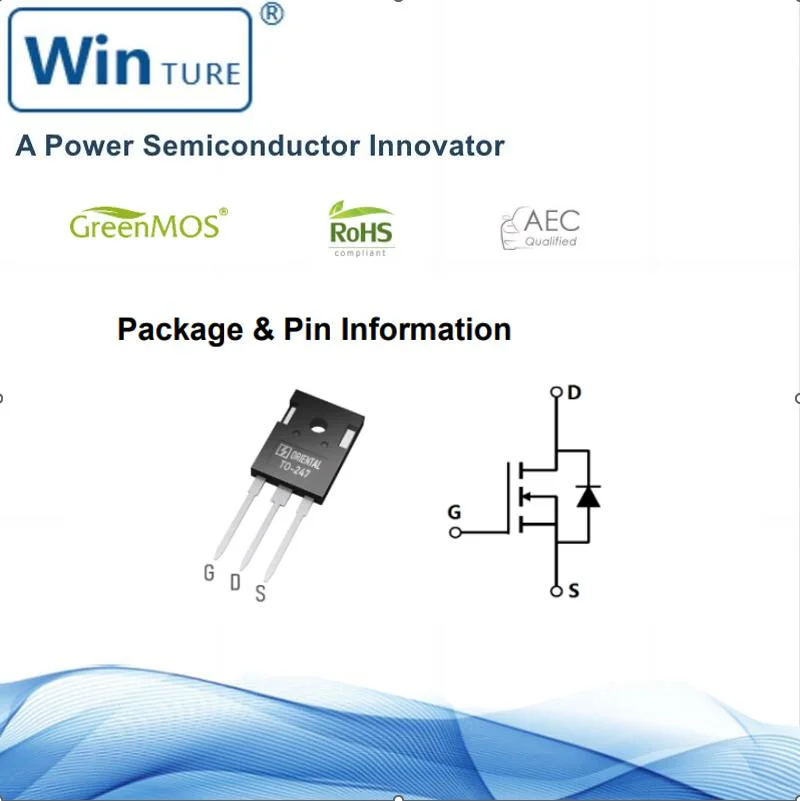 شاحن السيارة مزود RoHS Power Ossg65r038hzaf To247 VDS 650V RDS38mأوم منظم الجهد العالي لثنائي باعث على الاسترداد السريع MOSFET