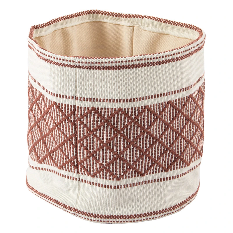 Nordic Jacquard Cotton Woven Storage Basket, Plain Collapsible Laundry Bag for Home Decoration