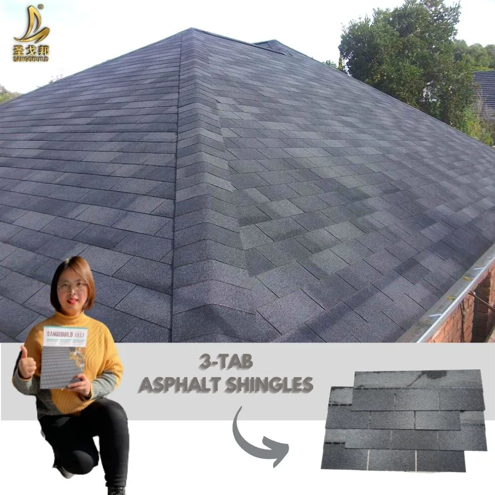 Bolívia ASTM Standard Rooffing Manufacturers China Asphalt Roof 3-Tab Architecture Telhas de betume para telhado Dementinal