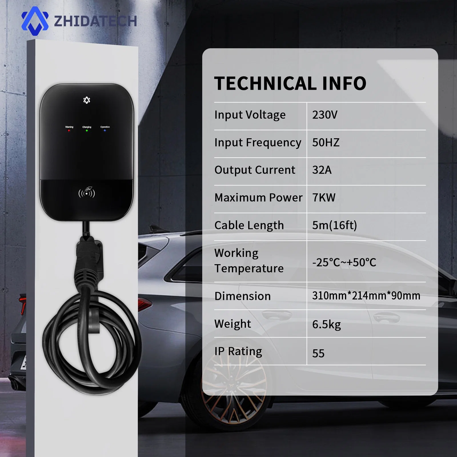 AC Cargador rápido de EV 7kw con enchufe tipo 2 para el coche eléctrico