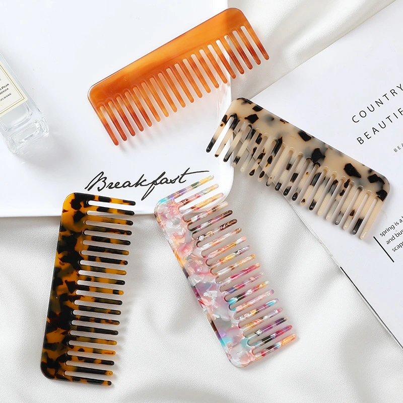 Hot Selling 4mm Wide Tooth Comb Cellulose Acetate Comb Custom Logo Detangling Anti-Static Acetate Plate Hair Brush Comb