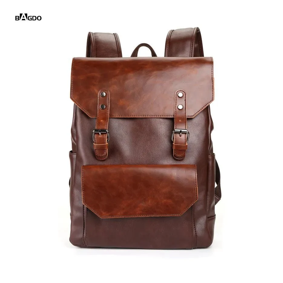 Good Quality Vintage Mens Vegan PU Backpack Synthetic Leather Laptop Rucksack