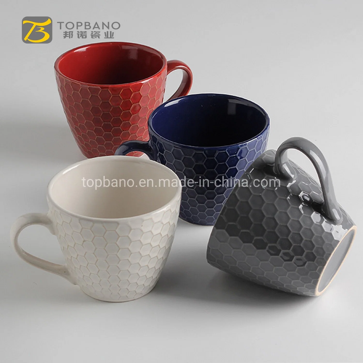 12oz Embossed Ceramic Cup for Office Mug Ceramic Coffee Drinkware Tea Cup