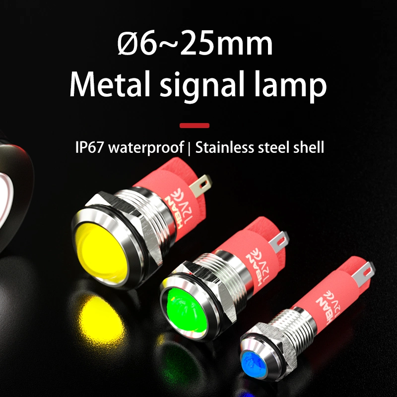 Stainless DOT 12V Green LED Illumine 12mm Domed Head Pin Terminal Signal Light