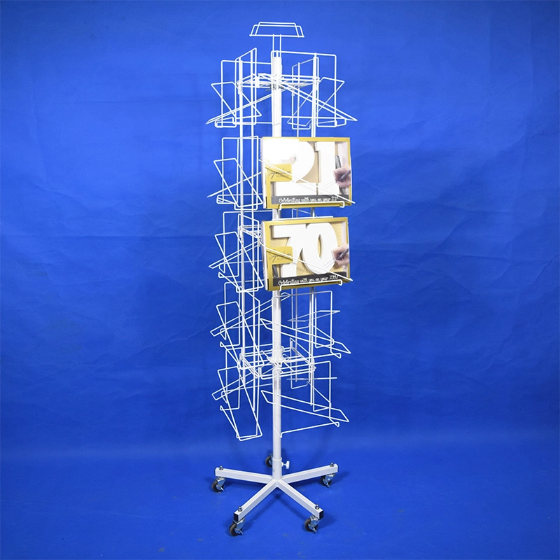 Floor Standing 64 Pockets Wire Holder Universal Greeting Card Spinning Rack Display (pH2313D)