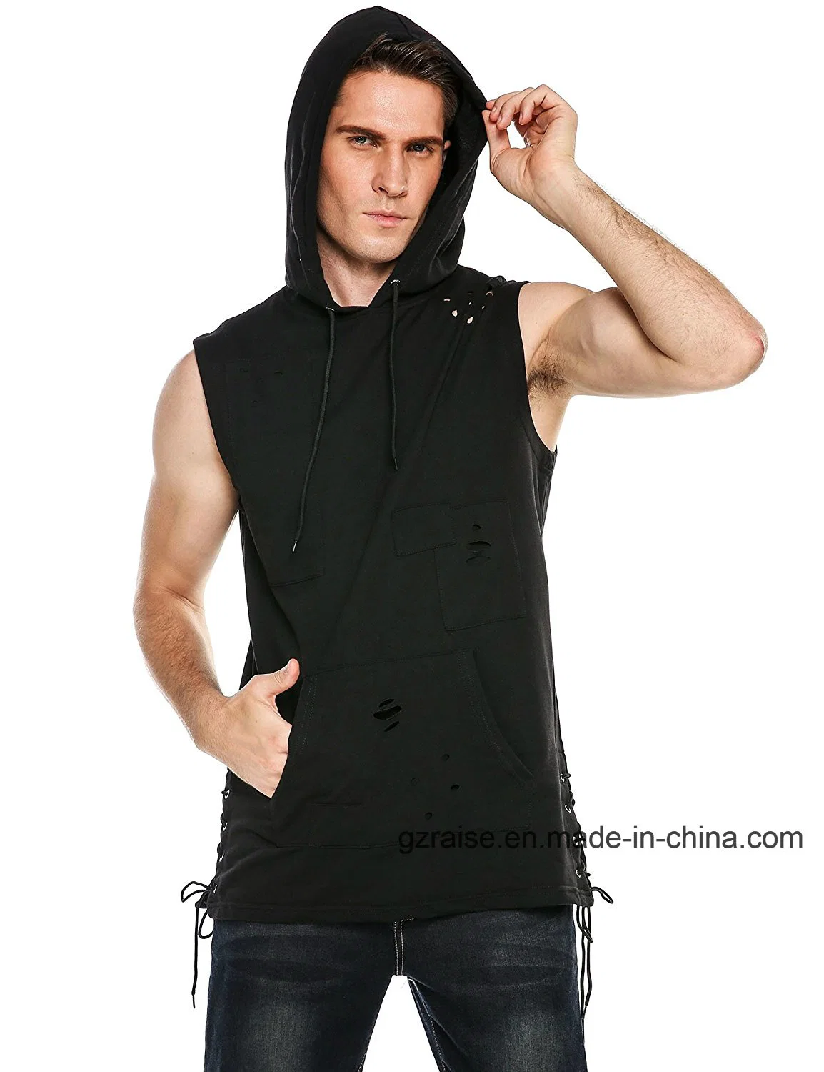 OEM New Design Men's Sleeveless Fashion Hooded Casual Tank Top