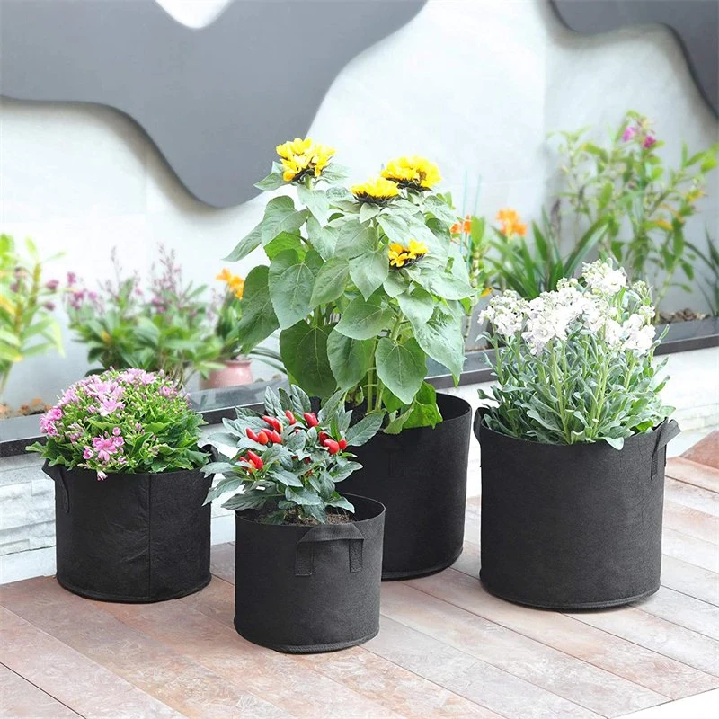 Nonwoven Fabric Pots with Handles for Flowers and Plant Garden