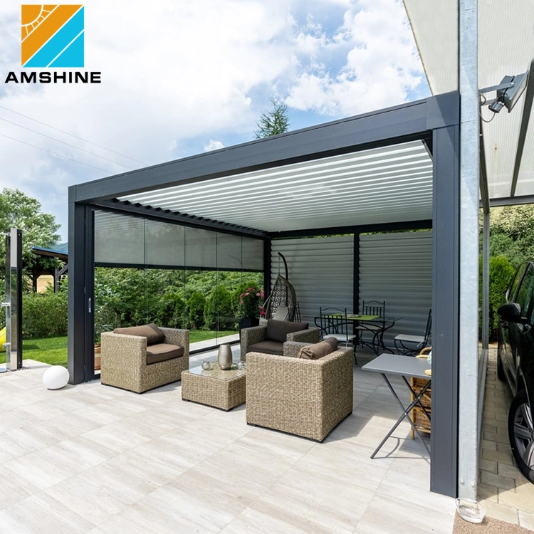 DIY Diseño moderno impermeable Louvre techo Pabellón 3x4m 4X4m remoto Control Sunshade Gazebo Patio cubierta aluminio Pergola techo de Patio eléctrico Sistema