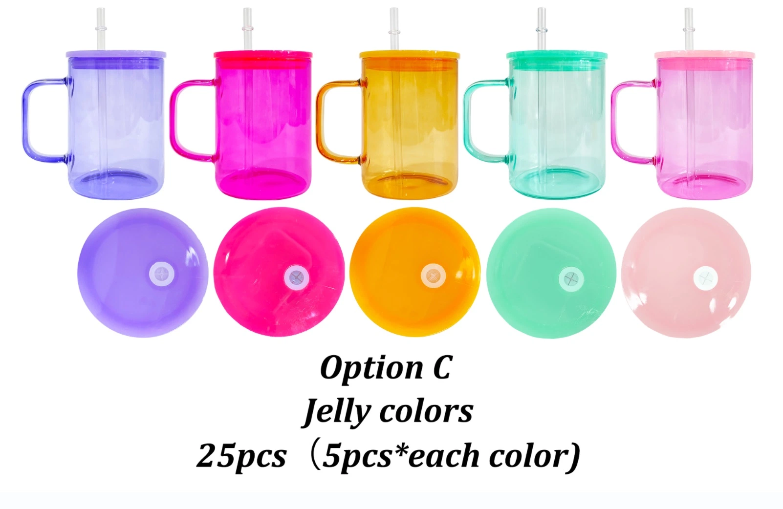 Mayorista/Proveedor USA Warehouse Colorful Jelly 17oz Blank Sublimation transparente Tazas de café de vidrio de color de alto borosilicato con plástico de color Tapas PP