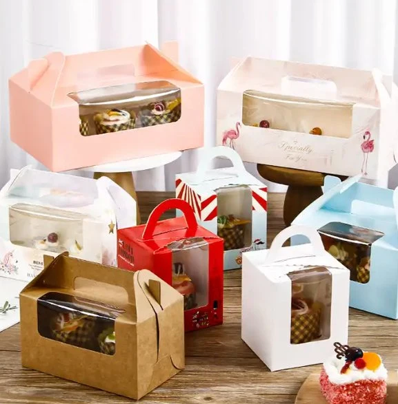 Heißer Verkauf Bäckerei Cupcake Boxen mit Fenster New Style Small Versandkarton Für Tasse Kuchen