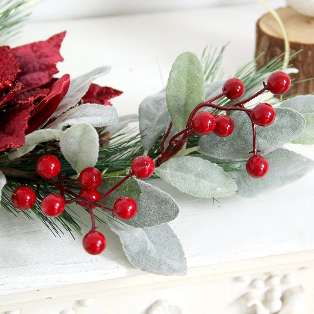 Heißer Verkauf Künstliche Weihnachtskranz Grün Weihnachten Girlande mit Künstlichen Blumenschmuck